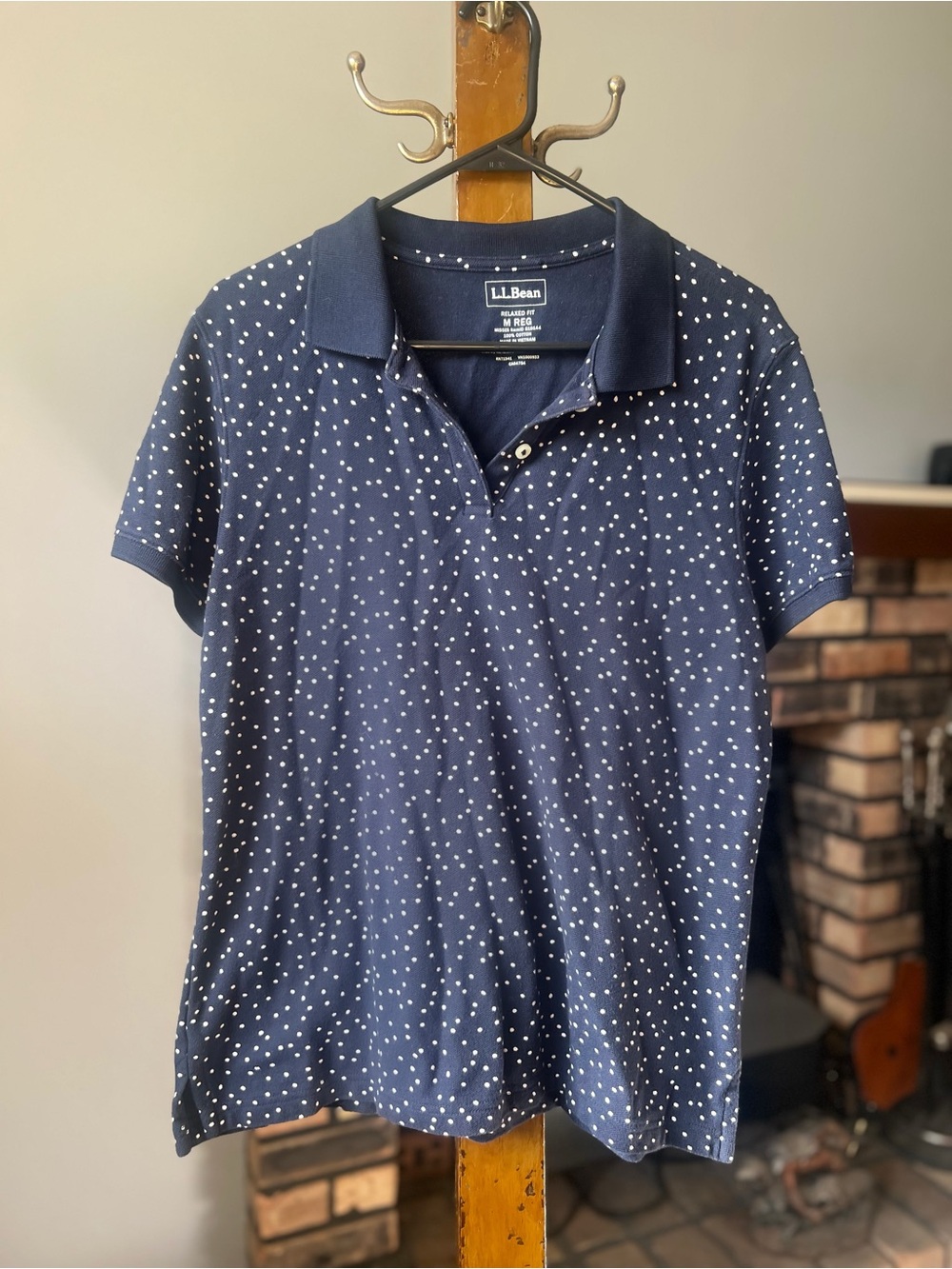 L.L. Bean Navy Polo with White Polka Dots